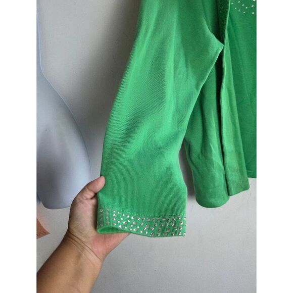 Quacker Factory Green w/Silver Stud Detail 100% Cotton 1 Piece Cardigan/Top 3X - Picture 5 of 6